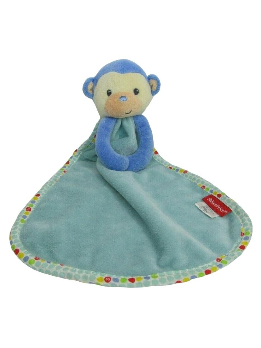 Fisher Price Lovey Monkey Security Blanket Blue Polka Dot Plush 2015 Baby Rattle